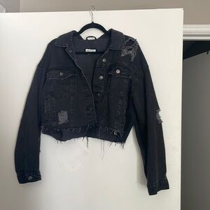 Distressed crop jacket
